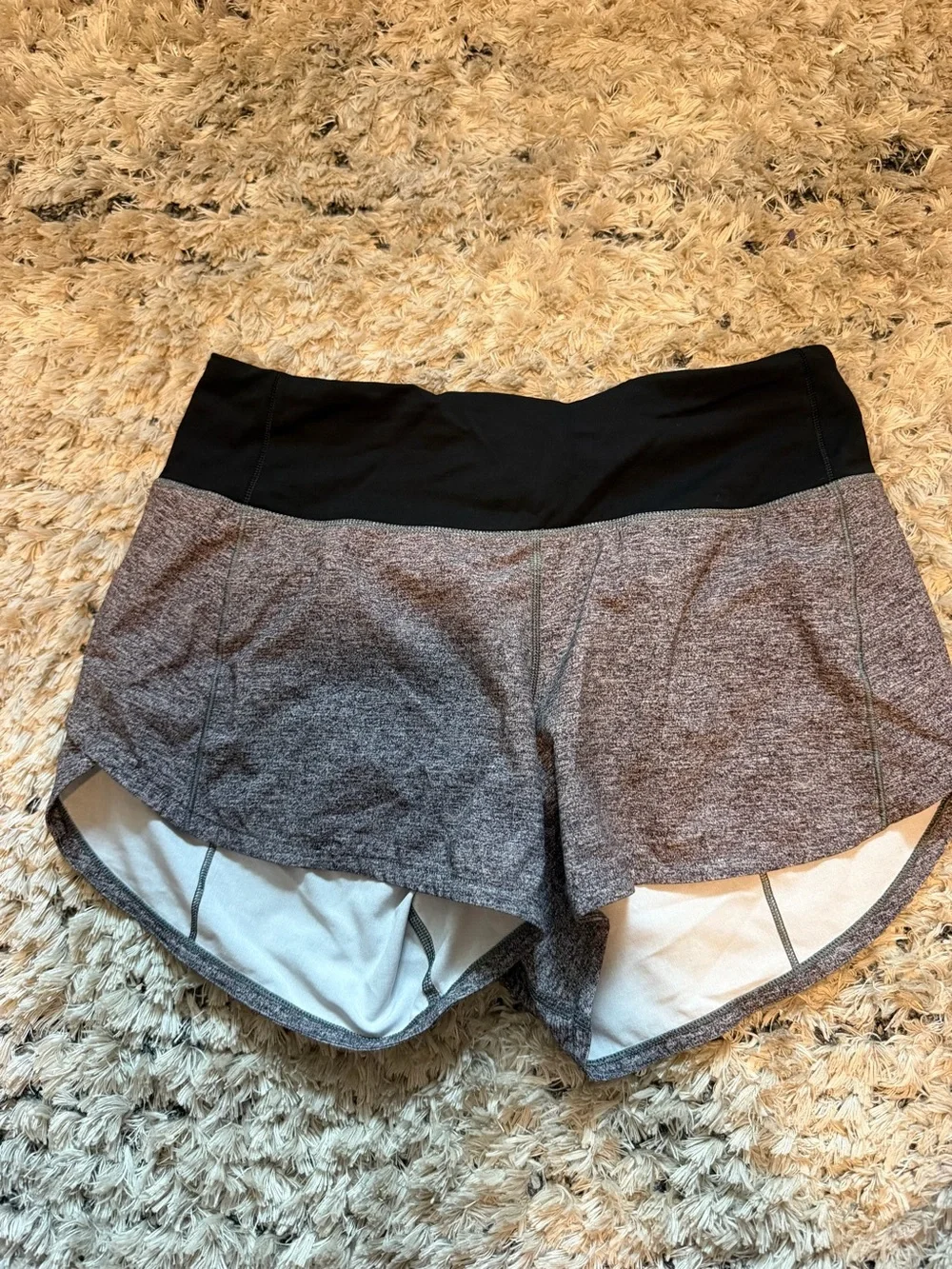 Lululemon Women's Grey Performance Running Shorts with Black Waistband